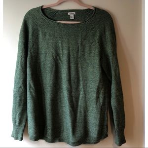 LL Bean green sweater with shoulder detail